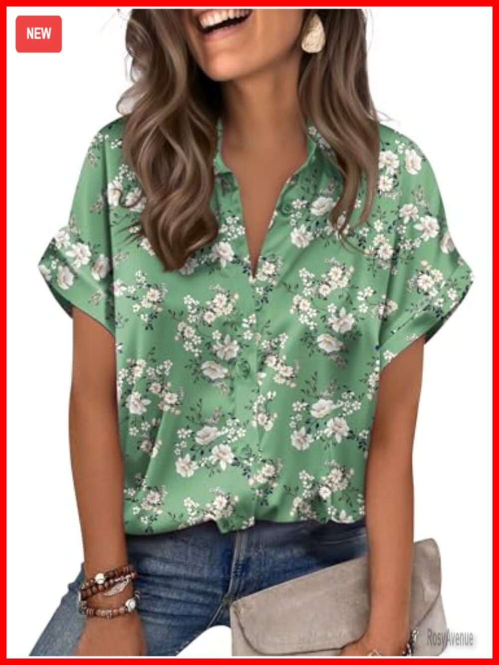Satin Blouse Short Sleeve Button Down Shirt Silk Touch Womens